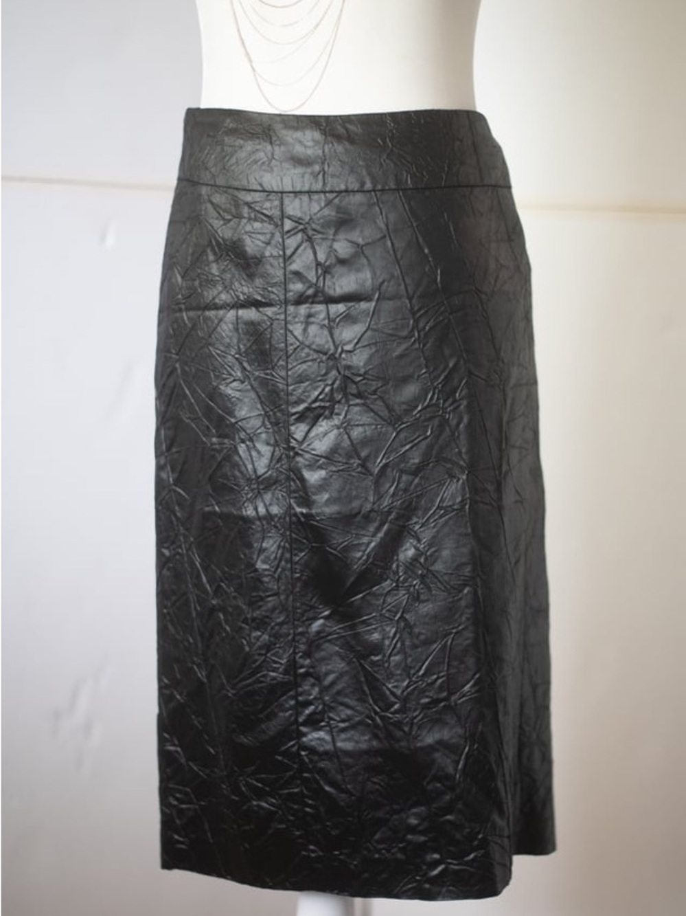 Lafayette 148 New York Black Crinkled Faux-Leather Midi Skirt